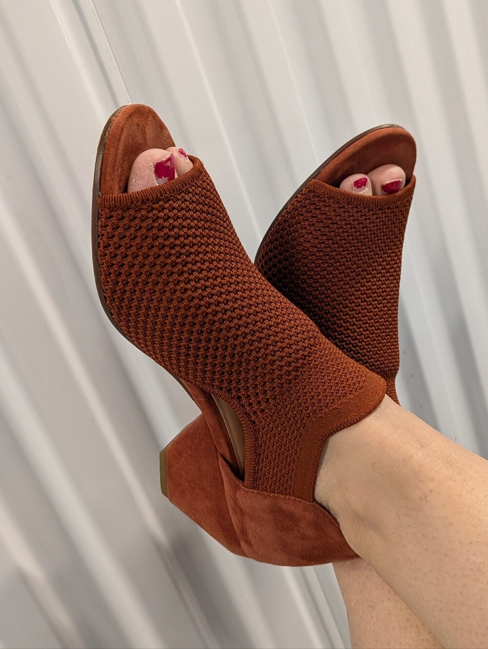 EILEEN FISHER wink open toe mesh + suede heels 9.5